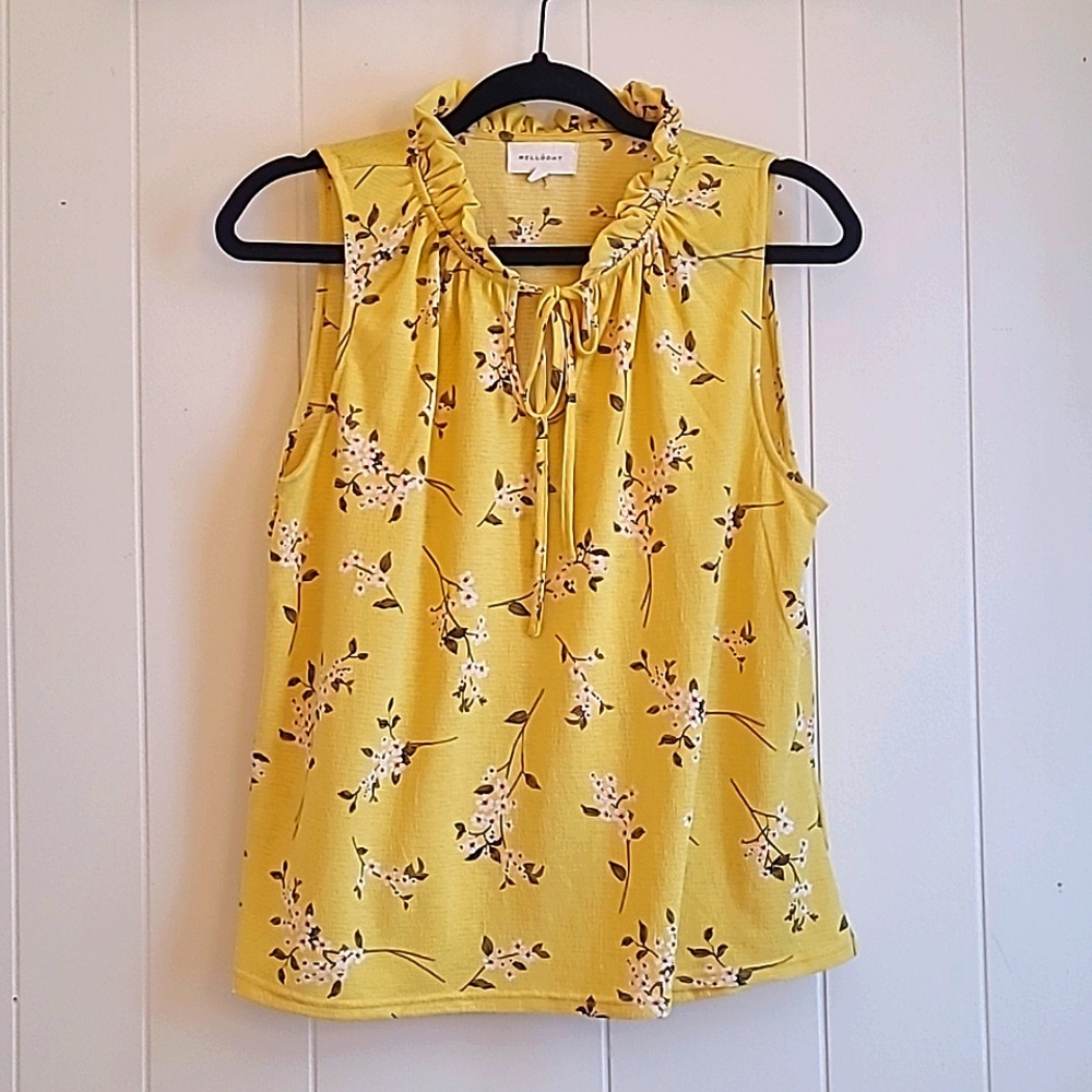 MELLODAY Yellow Floral Sleeveless Top Size Small